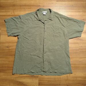 Columbia Button Up Shirt Mens 2XB Short Sleeve Green Check Plaid Modal Blend